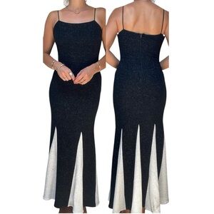 Vintage Cache Beaded Godet Fishtail Pleated Prom Evening Gown Maxi Dress S/M